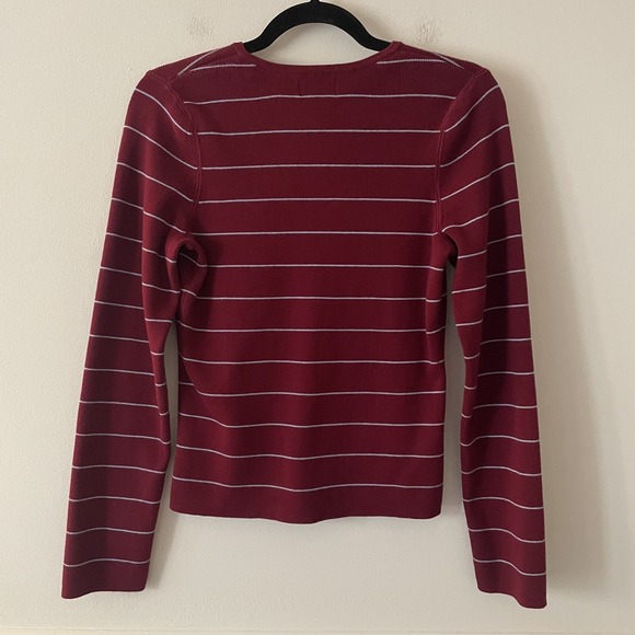 AEO Y2K Thermal Henley Shirt Striped Maroon Size L Stretch Layer Academia Preppy - Picture 2 of 7